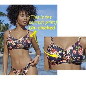 Birdsong Tie Front Bikini Top 38DD in Navy & Red Floral Print ("Hibiscus Bloom")